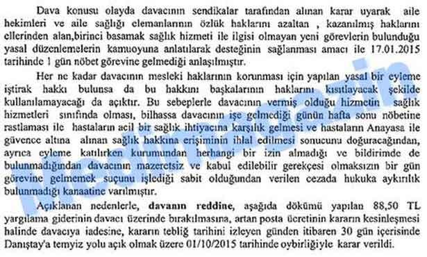 Mahkeme: Cumartesi Nöbetine gitmeyen aile hekimine ihtar verilebilir