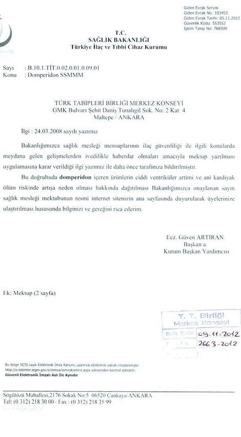 Domperidon'un KV sistem etkileriyle ilgili duyuru