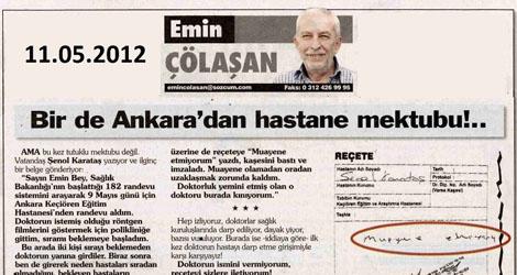 Emin Çölaşan: Bir de Ankara'dan hastane mektubu!..