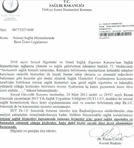 İstisnai sağlık hizmetlerinden ek ücret almayın