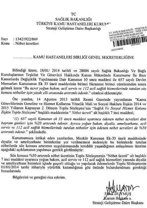 Nöbet ücretleri hakkında duyuru