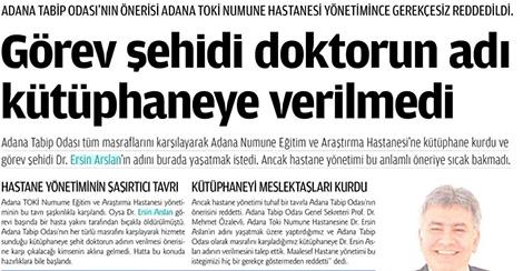 Hastane yönetimi Dr.Ersin Arslan'ın adını reddetti!