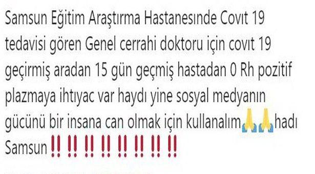 Kovid-19’a yakalanan doktora plazma bağışçısı aranıyor