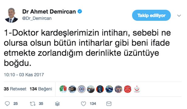 Sağlık Bakanından intihar eden hekimlerle ilgili Twit