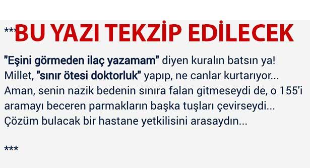 'Kuralın batsın doktor hanım!' makalesi için tekzip kararı alındı