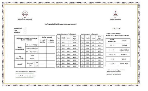 Sağlıkla ilgili fiziksel uygunluk karnesine dair rapor yayımlandı: E-okul'dan erişim mümkün