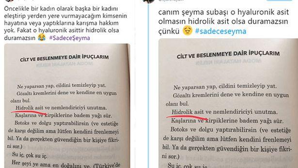 Şeyma Şubaşı kitabında Hyaluronik asit yerine Hidrolik asit yazınca sosyal medyadan tepki topladı 