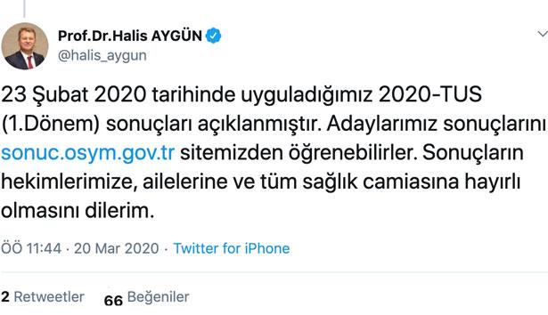 ÖSYM Başkanı hekimlere şükranlarını bildirerek TUS Sonuçlarının açıklandığını duyurdu