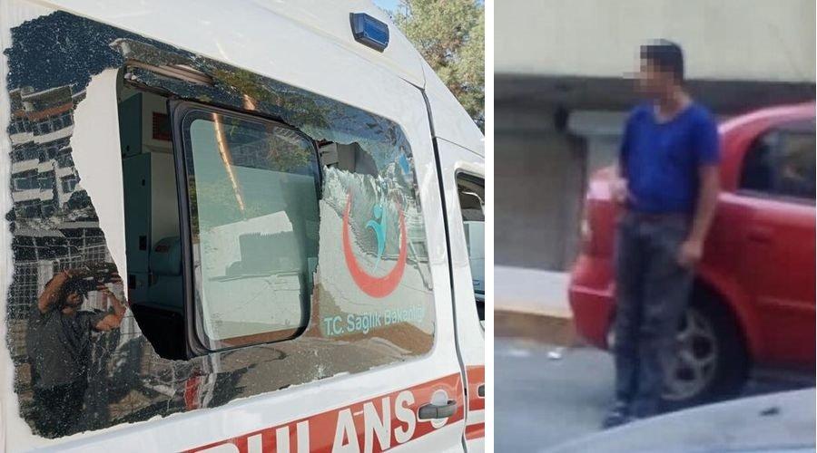 Kendisi için gelen sağlık ekibinin kaburgasını, ambulansın da camını kırdı