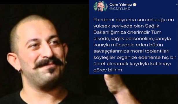 Cem Yılmaz'dan çağrı: Sağlık çalışanlarına ücretsiz moral toplantıları yapmak isterim