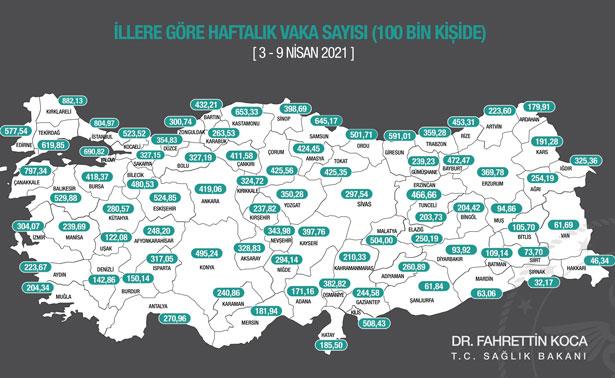 Yeni harita açıklandı: İşte en az ve en çok vaka sayısı olan 5 il!