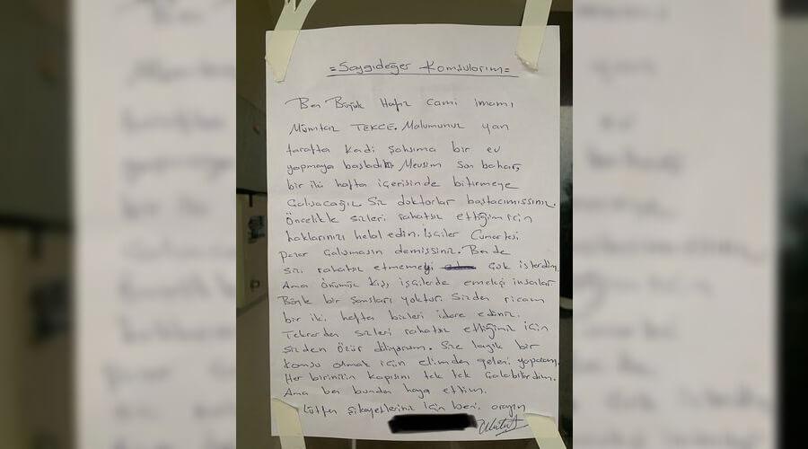 Cami imamından doktorlara duygulandıran mektup