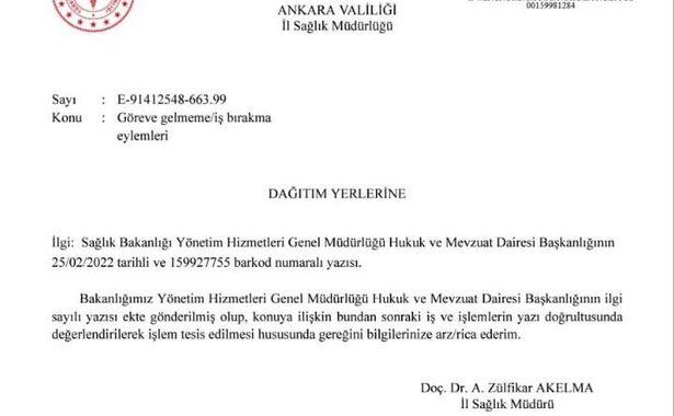 İş bırakma eylemine disiplin cezası yazısı hastanelere gönderilmeye başlandı