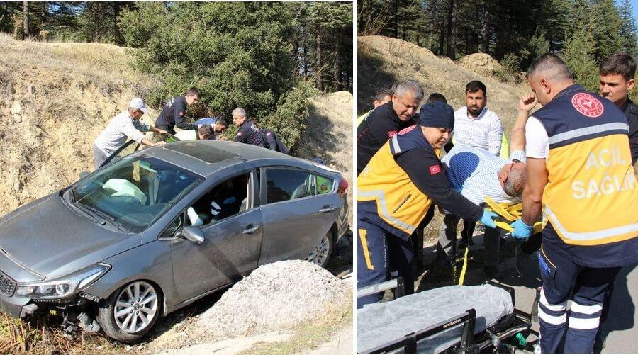 Burdur'da otomobili şarampole devrilen doktor yaralandı