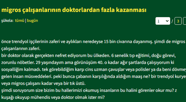 Doktor maaşıyla kafayı bozan Ekşi Sözlük'ten yeni başlık: 'Migros çalışanlarının doktorlardan fazla kazanması'