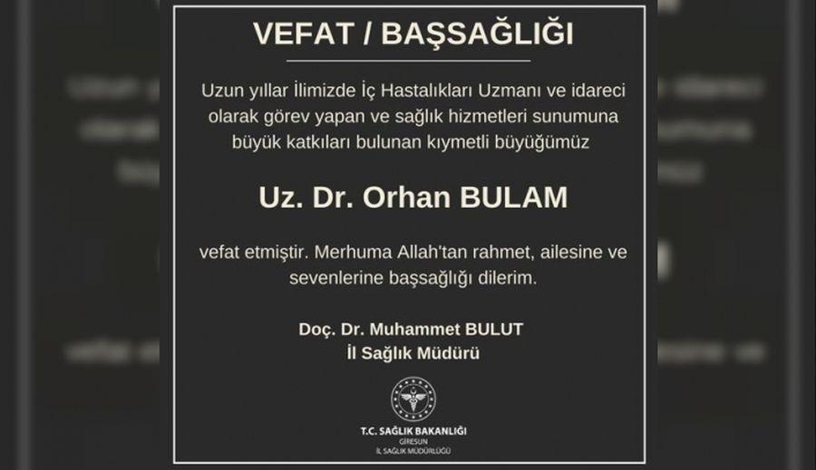 Giresun'da  iç hastalıkları uzmanı doktor hayatını kaybetti