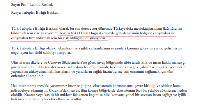 TTB'nin Rusya ve Ukrayna'ya mektubunda 'NATO' detayı