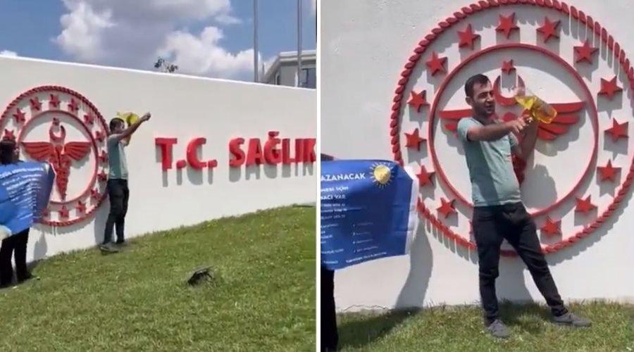 Bakan ile görüşmek isteyen kişi Sağlık Bakanlığı önünde kendini yakmaya çalıştı!