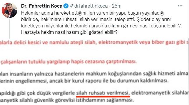 Hekimlere silah tartışması! Sağlık Bakanı: Hastayla hekim nasıl hasım gibi gösterilebilir?