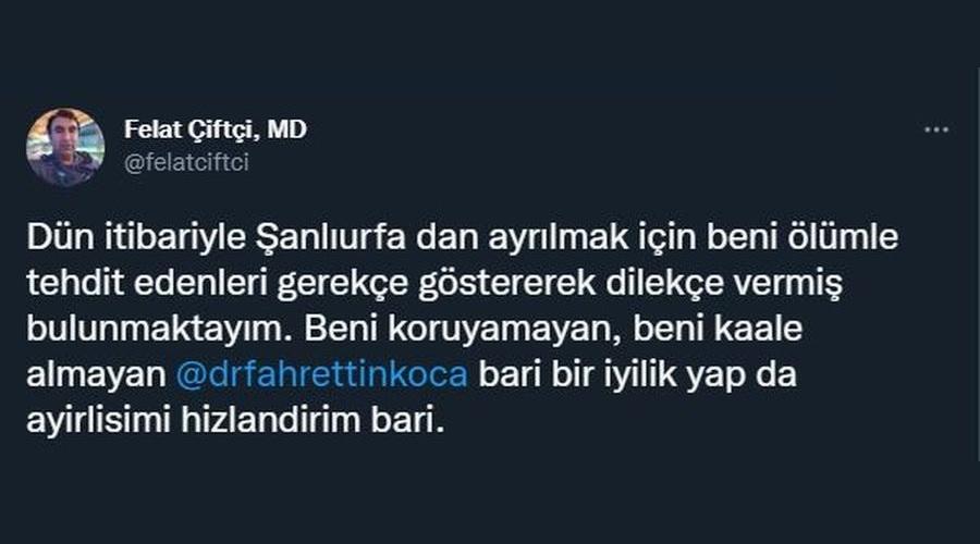 Şanlıurfa'da ölüm tehdidi alan bir hekim daha dilekçe verdi!