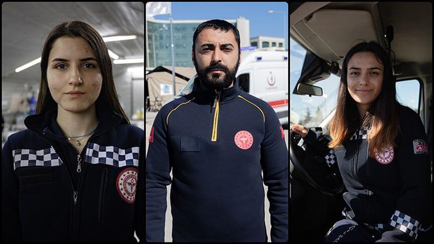 Depremzede acil tıp teknisyenleri, acılarına rağmen mesaisini sürdürüyor