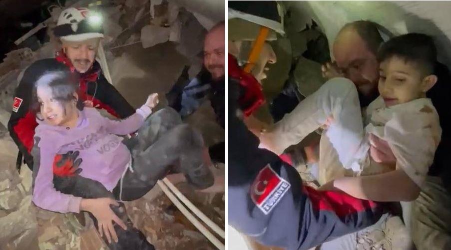 Hatay'da Ayaz ve ablası Ece Su'nun kurtarıldığı anlar kamerada