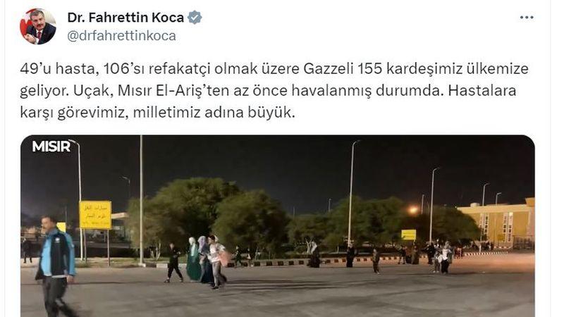 Bakan Koca duyurdu: 155 Gazzeli Türkiye'ye getiriliyor