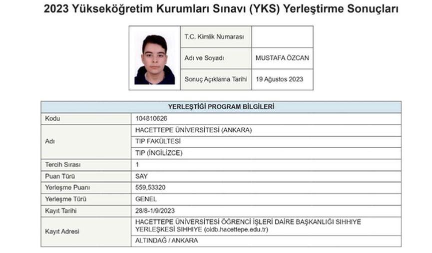 YKS Türkiye birincisinin tercihi Hacettepe Tıp oldu