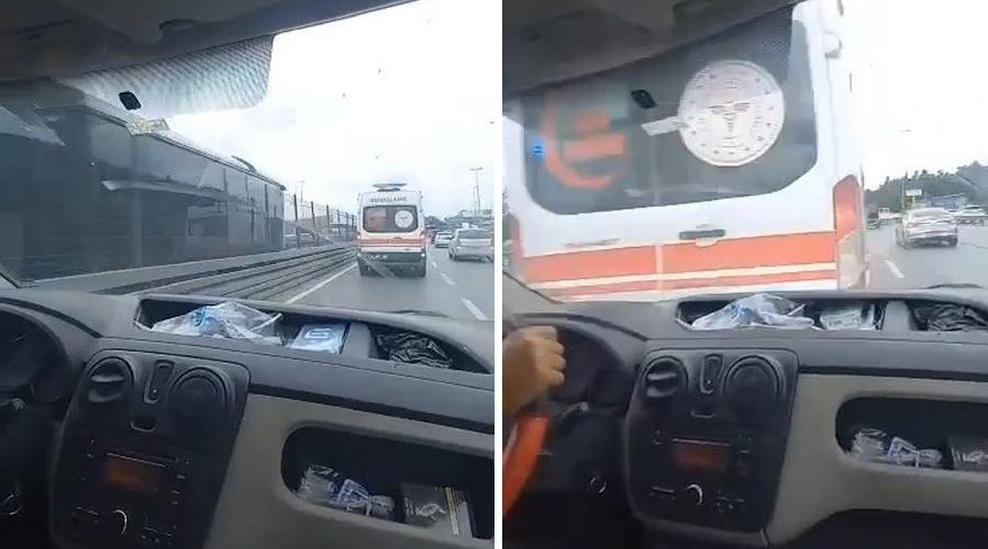İlginç kaza kamerada: Ambulansın peşine takılıp kaza yaptı