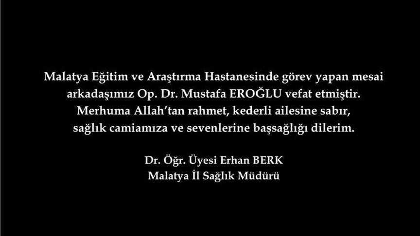 Malatya'da genel cerrahi uzmanı hayatını kaybetti