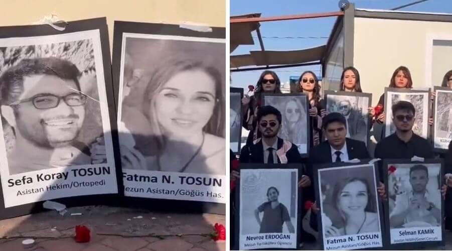 Hatay'da tıp fakültesi öğrencileri, depremde ölen doktor ve tıp öğrencilerini andı
