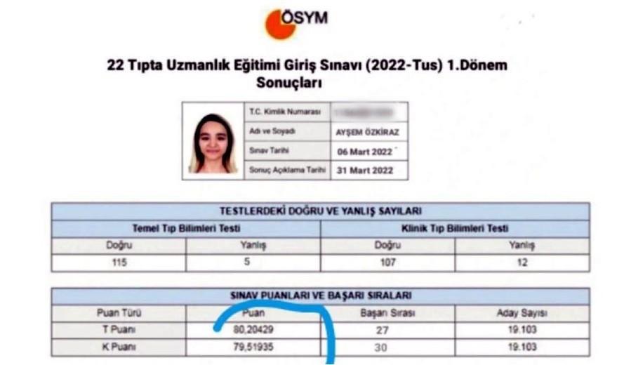 Ayşe Özkiraz sahte TUS sonuç belgesi de hazırlamış!