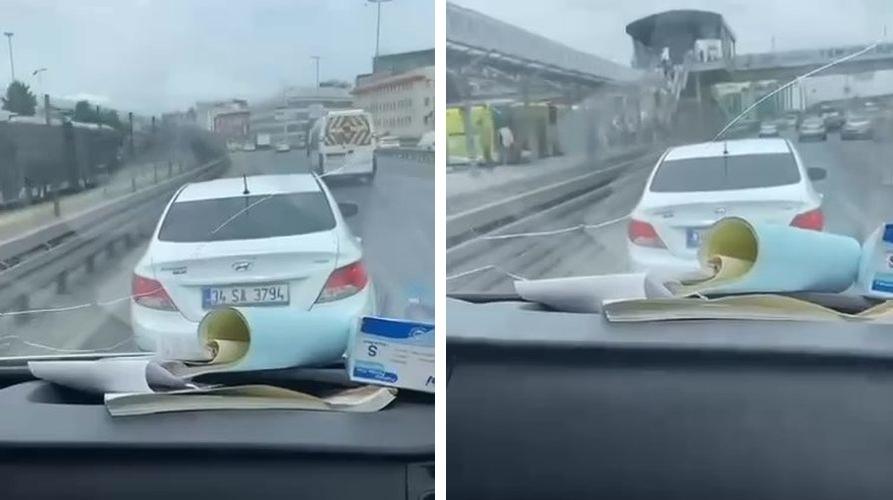 İstanbul'da ambulansa yol vermeyen otomobil sürücüsü kamerada