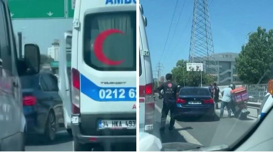 İstanbul'da ambulansa yol vermeyip önünü kesen sürücü kamerada
