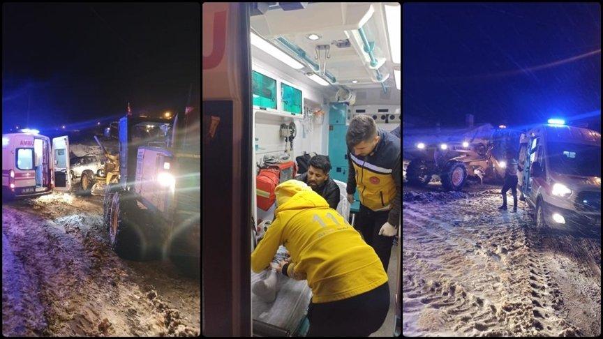 Kars'ta yol kapandı, ayağı kırılan hastanın imdadına ekipler yetişti
